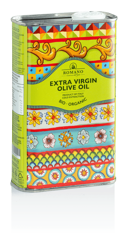 Lattina con disegno verde 500ml di olio extravergine di oliva Biologico Frantoio Romano Vincenzo